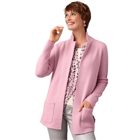 Talbots Merino Wool Blend Sweater Coat Blazer Jacket Patch Pocket Open Cardigan - Picture 1 of 7